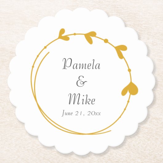 Golden Yellow Simple Heart Wreath Wedding Untersetzer (Vorderseite)