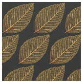 Golden Yellow Skeleton Leaf Muster über schwarz Stoff (Nahaufnahme)