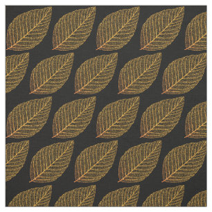 Golden Yellow Skeleton Leaf Muster über schwarz Stoff