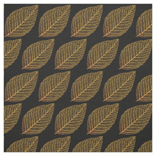Golden Yellow Skeleton Leaf Muster über schwarz Stoff (Muster)