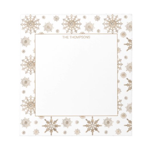 Golden Yellow Snowflakes Pattern & Custom Text Notizblock (Vorderseite)