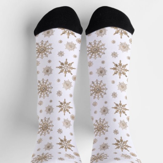 Golden Yellow Snowflakes Pattern Socken (Oben)