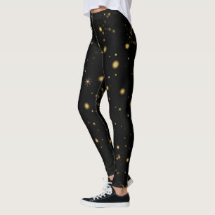 Golden Yellow Stars Schwarze Nacht Leggings