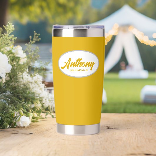 Golden Yellow Stylisierte Wedding Trauzeuge Thermobecher (Hochzeit (gedreht))