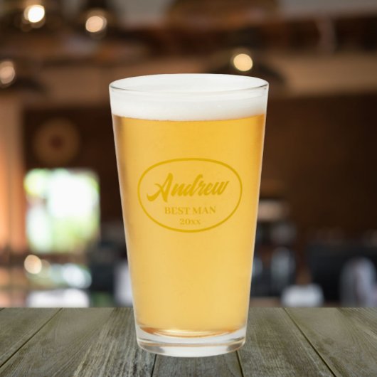 Golden Yellow Stylized Name Wedding Best Man Glas