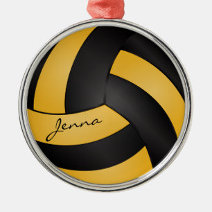 Golden Yellow und Black Personalize Volleyball Ornament Aus Metall