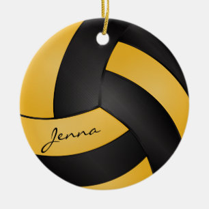 Golden Yellow und Black Volleyball DIY Name Keramik Ornament