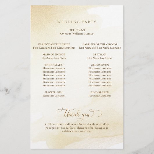 Golden Yellow Wash, Calligrafy Wedding Program (Rückseite)