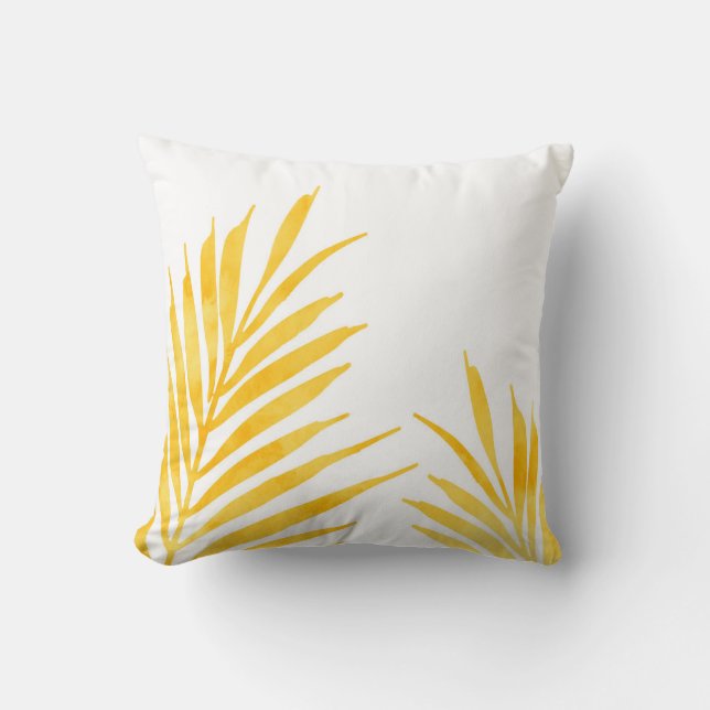 Golden Yellow Watercolor Palm Fronds 2 Kissen (Vorderseite)