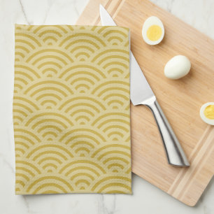 Golden Yellow Waves Art Deco Inspiriertes Muster Geschirrtuch
