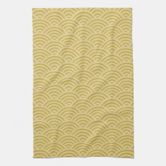 Golden Yellow Waves Art Deco Inspiriertes Muster Geschirrtuch (Vertikal)