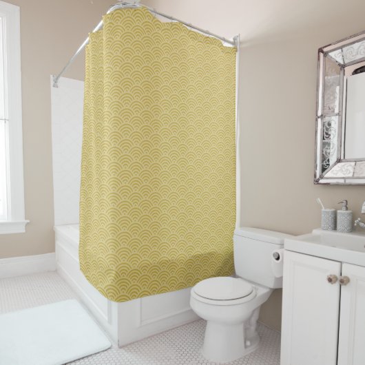 Golden Yellow Waves Art Deco Stilvolles Muster Duschvorhang (Beispiel)