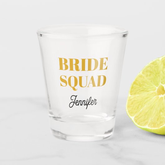 Golden Yellow Wedding Bride Squad Personalized Schnapsglas (Vorderseite)