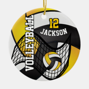 Golden Yellow, White & Black Volleyball 🏐 Keramik Ornament