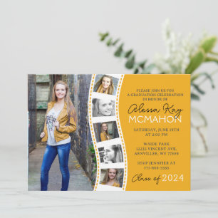 Golden Yellow & White Filmstrip 6 Foto Abschluss Einladung