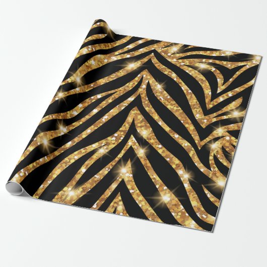 Golden Zebra Glittery Pattern Geschenkpapier (Ungerollt)