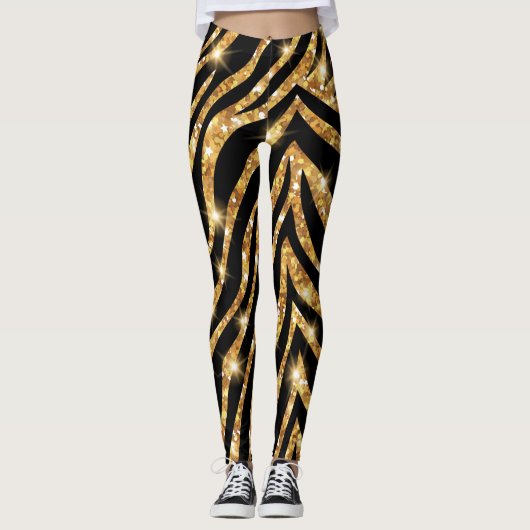 Golden Zebra Glittery Pattern Leggings (Vorderseite)