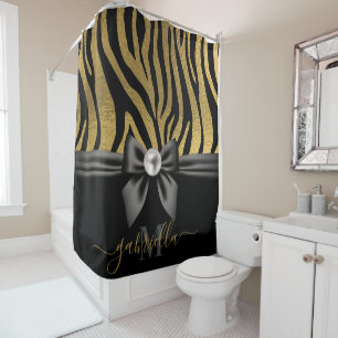 Golden Zebra Print and Bow Duschvorhang