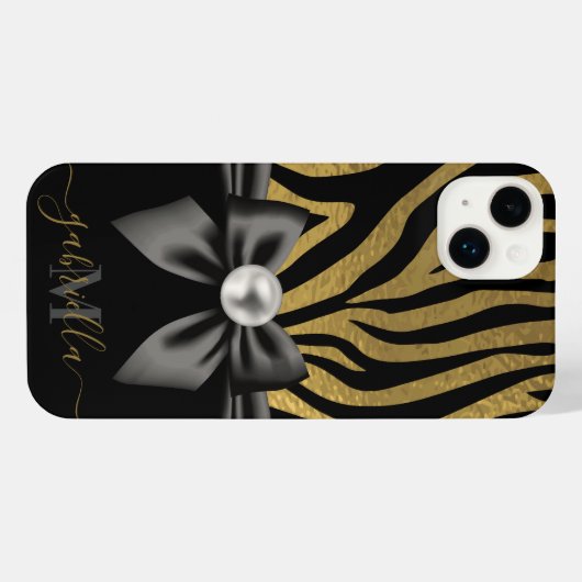 Golden Zebra Print and Bow iPhone Hülle (Rückseite (Horizontal))