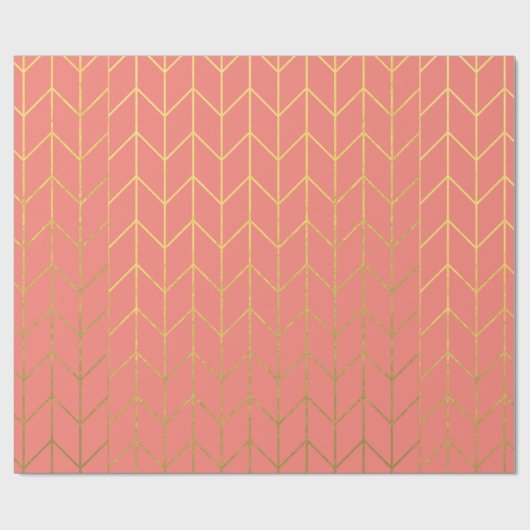 Golden Zickzack Coral Rosa Hintergrund Moderner Ch Geschenkpapier (Flach)