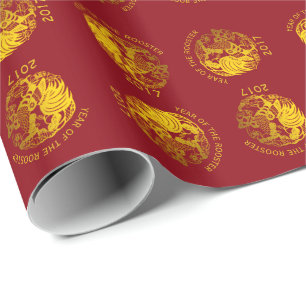 Golden Zodiac 2017 Rooster Year Wrapping Papier Geschenkpapier