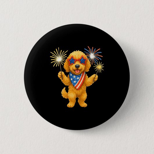 Goldendoodle 4. Juli patriotischer golden Doodle Button (Vorderseite)