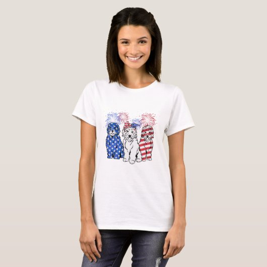 Goldendoodle American Flag 4. Juli T-Shirt (Vorne ganz)