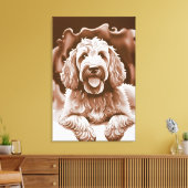 Goldendoodle Art "Happy Dog" Warme neutrale Farben Leinwanddruck (Insitu (Wohnzimmer))