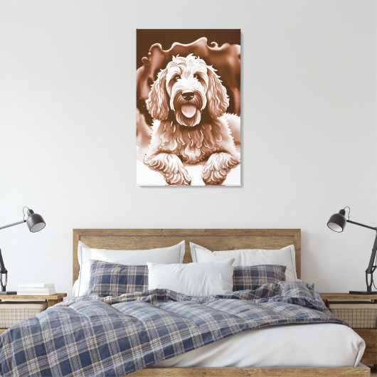 Goldendoodle Art "Happy Dog" Warme neutrale Farben Leinwanddruck (Insitu (Schlafzimmer))