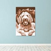 Goldendoodle Art "Happy Dog" Warme neutrale Farben Leinwanddruck (Insitu (Holzboden))