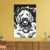 Goldendoodle Art Schwarz-weiß Sketch "Happy Dog" Leinwanddruck (Insitu (Wohnzimmer))