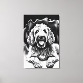 Goldendoodle Art Schwarz-weiß Sketch "Happy Dog" Leinwanddruck (Vorderseite)