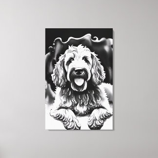 Goldendoodle Art Schwarz-weiß Sketch "Happy Dog" Leinwanddruck