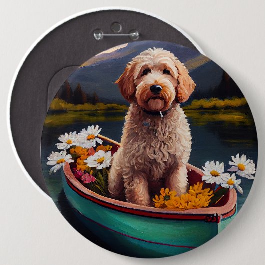 Goldendoodle auf dem Paddle: Ein Landschaftliches  Button (Vorne & Hinten)