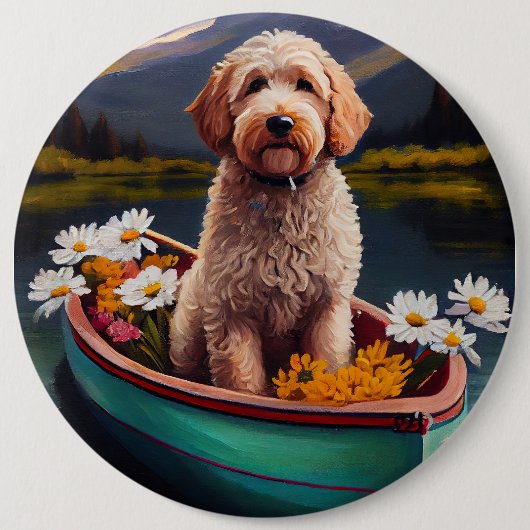 Goldendoodle auf dem Paddle: Ein Landschaftliches Button (Vorderseite)