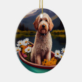 Goldendoodle auf dem Paddle: Ein Landschaftliches  Keramik Ornament (Rechts)