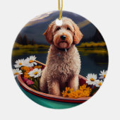 Goldendoodle auf dem Paddle: Ein Landschaftliches  Keramik Ornament (Vorne)