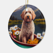 Goldendoodle auf dem Paddle: Ein Landschaftliches  Keramik Ornament (Links)