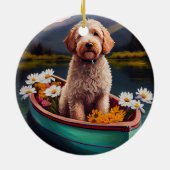 Goldendoodle auf dem Paddle: Ein Landschaftliches  Keramik Ornament (Hinten)