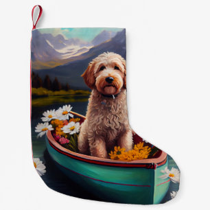 Goldendoodle auf dem Paddle: Ein Landschaftliches  Kleiner Weihnachtsstrumpf
