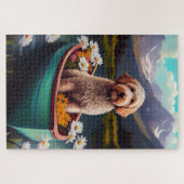 Goldendoodle auf dem Paddle: Ein Landschaftliches Puzzle (Horizontal)