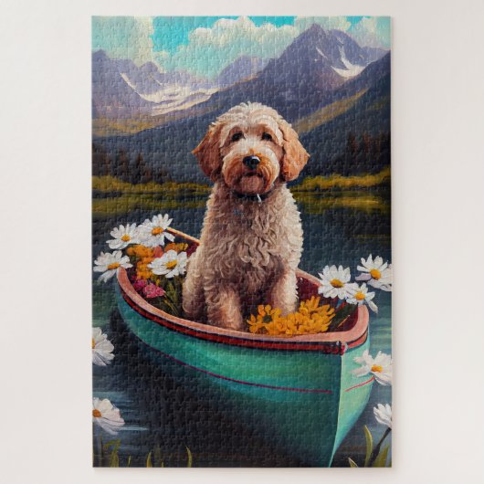 Goldendoodle auf dem Paddle: Ein Landschaftliches Puzzle (Vertikal)