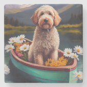 Goldendoodle auf dem Paddle: Ein Landschaftliches  Steinuntersetzer (Vorderseite)