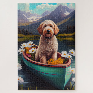 Goldendoodle auf einem Paddel: Ein landschaftliche Puzzle
