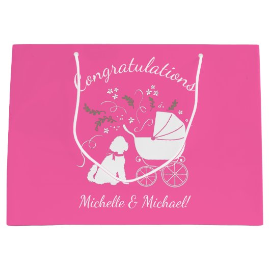 Goldendoodle Babydusche Rosa Große Geschenktüte (Vorderseite)