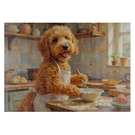 Goldendoodle beim Kochen in der Küche Schneidebrett (Vorderseite)