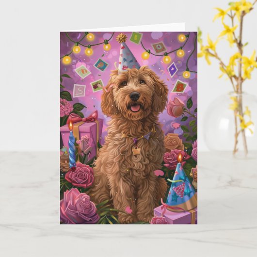 Goldendoodle Birthday Karte (Gelbe Blume)