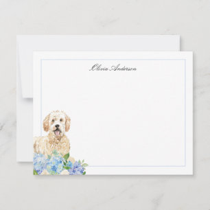 Goldendoodle Blue Hydrangea Personalisiert Mitteilungskarte