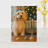 Goldendoodle Chanukka-Karte Karte (Gelbe Blume)
