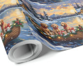 Goldendoodle Christmas Boat Holiday Geschenkpapier (Rolleneckpunkt)